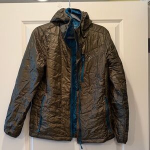 L.L. Bean Olive Puffer Jacket with Teal Accents